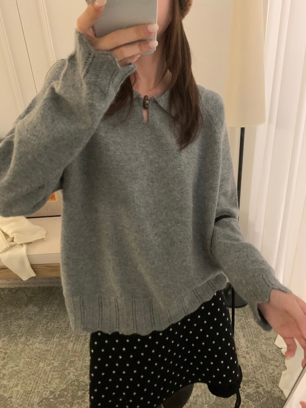 // 30%wool+30%raccoon鈎針衣擺一粒鈕翻領NT￼