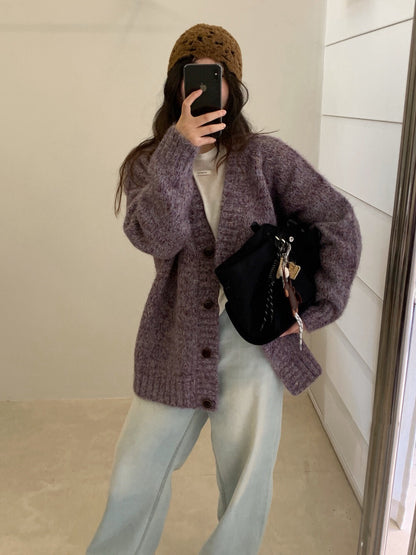 // 花線混色感慵懶寬鬆款中長CD