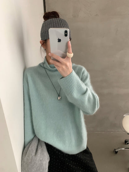 // 95%wool+5%cashmere拉絨工藝小高領針織NT