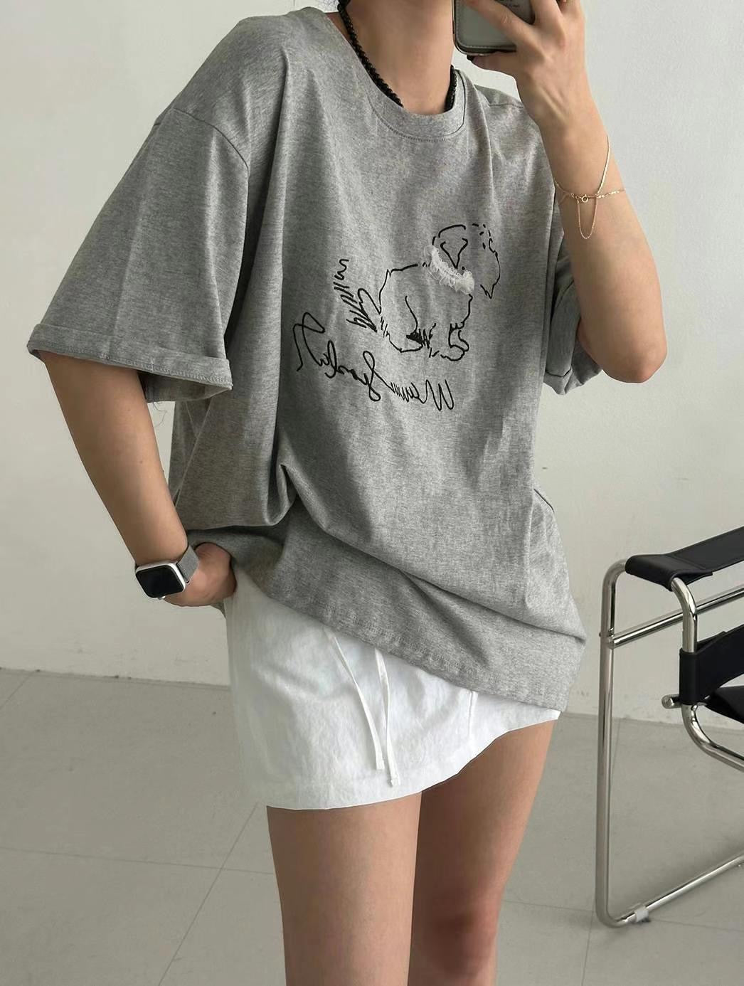 // 超可愛立體lace圍巾小狗TEE