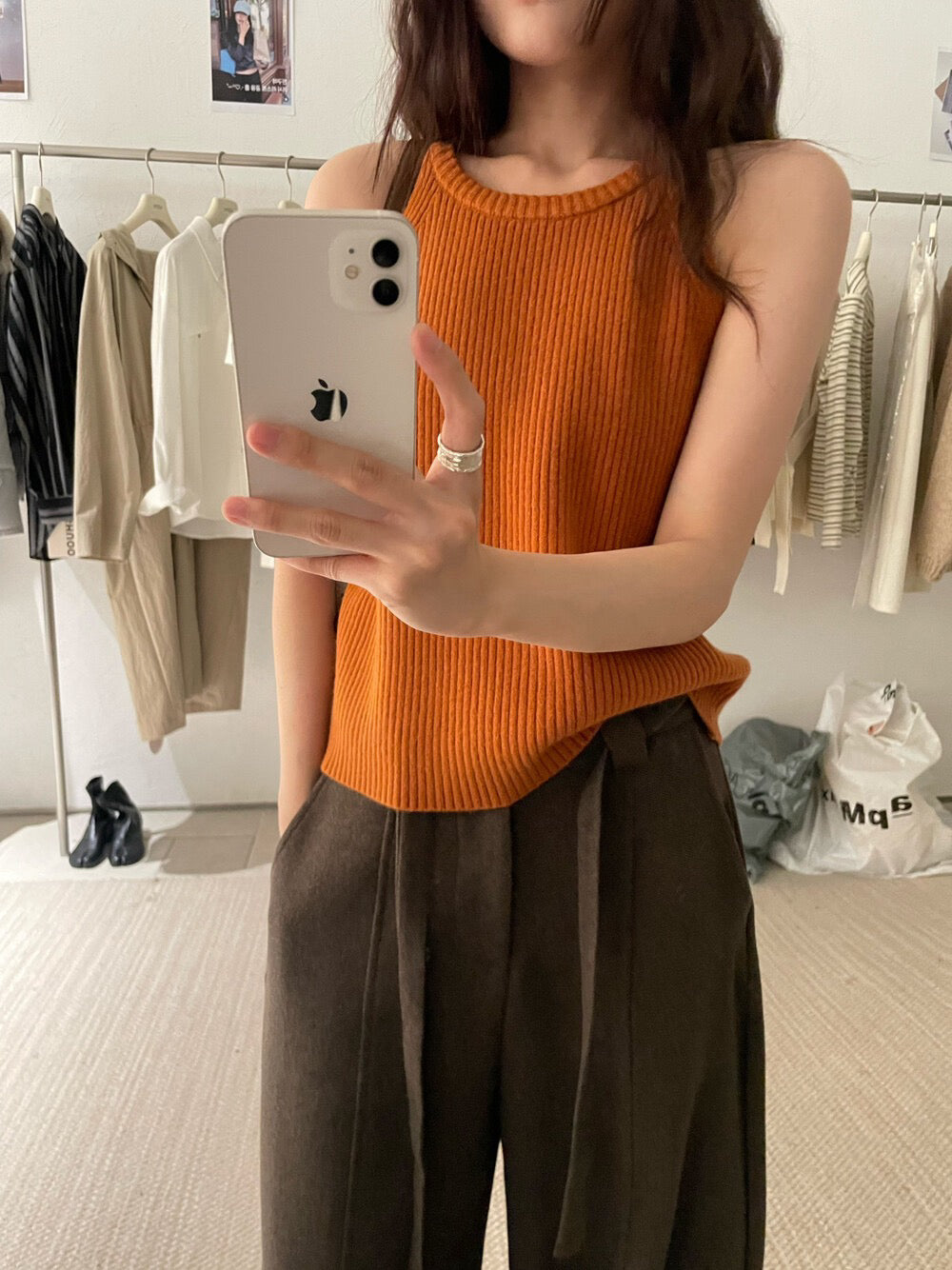 // 顯瘦掛頸入膊針織背心