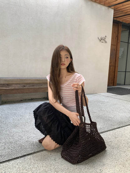 // 肌理感小飛袖遮肩針織上衣