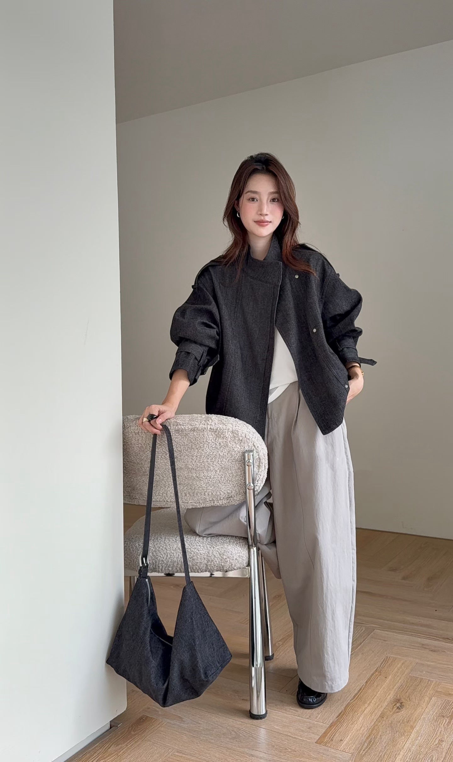 // 超韓立領霧面質感外套