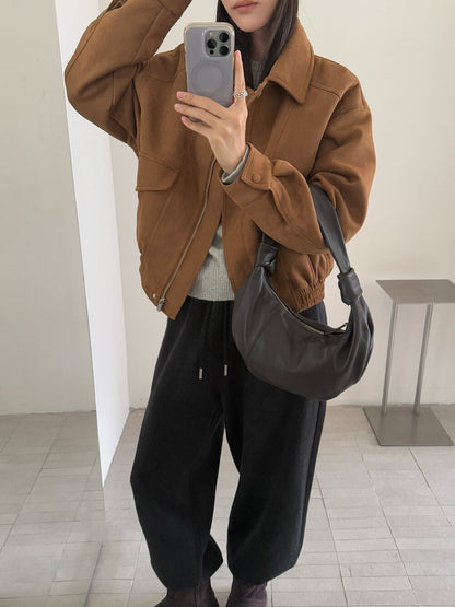 // 經典翻領設計麂皮絨夾棉外套