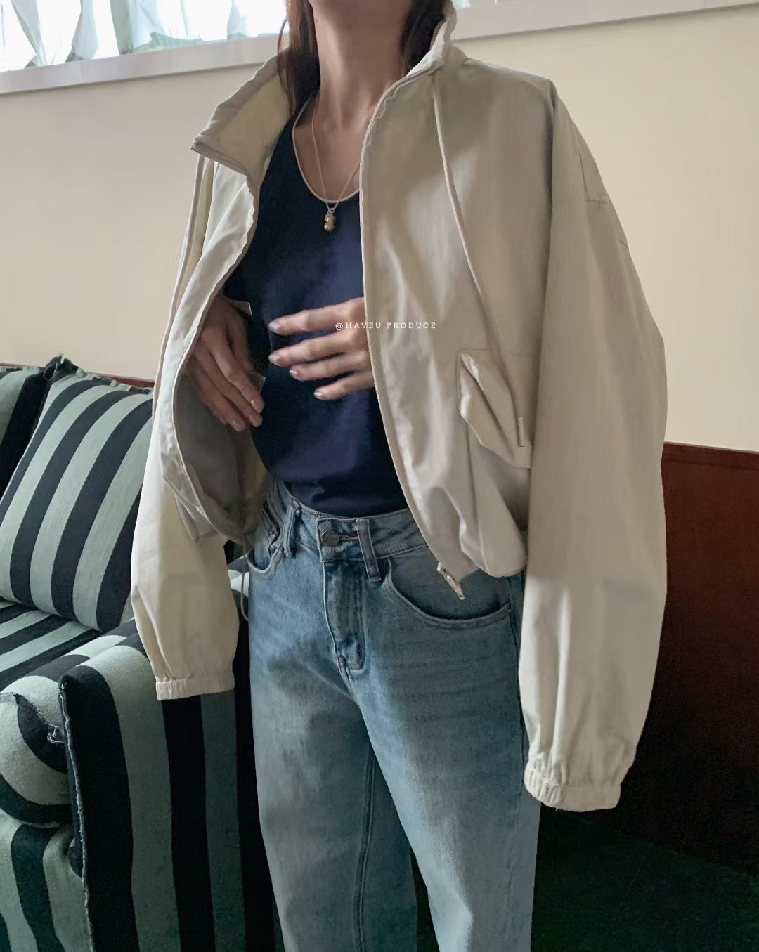 // 小個子必入短款立領口袋外套