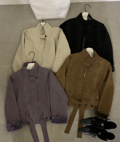 // 版型超好的拼毛毛底蛋白皮外套￼