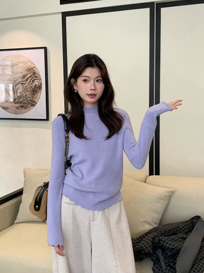 // 人手一件卷卷邊半領針織NT