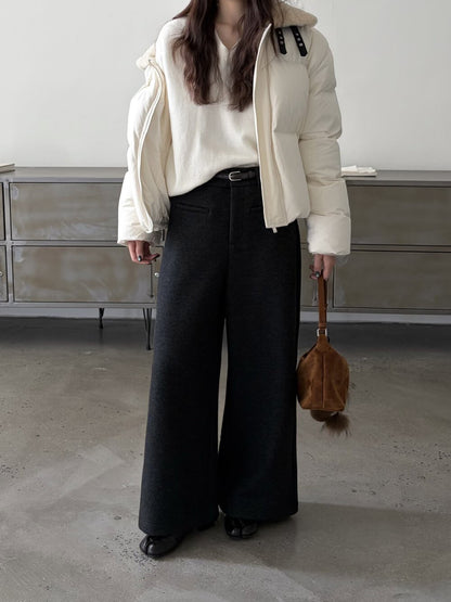 // 10%wool褲型超好毛呢闊褲(連腰帶)