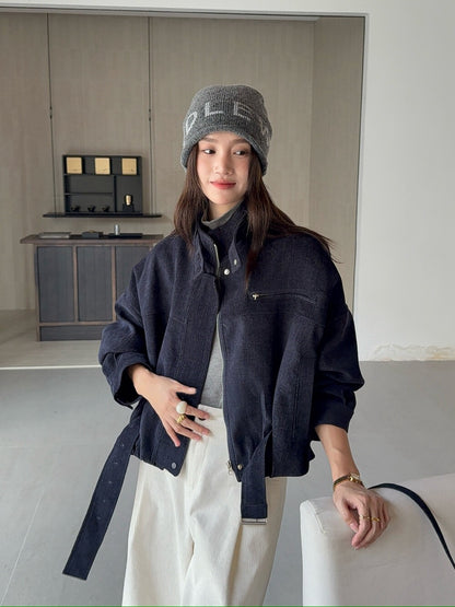 // 質感超好的雪尼爾絨帥氣短款外套