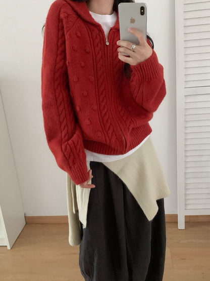 // 立體點點麻花圓翻領拉鍊CD