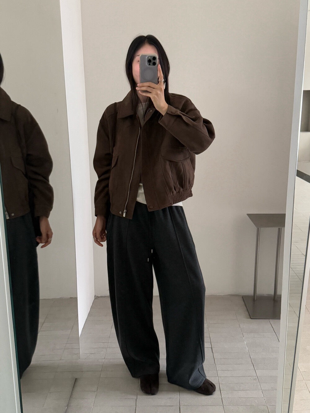 // 經典翻領設計麂皮絨夾棉外套