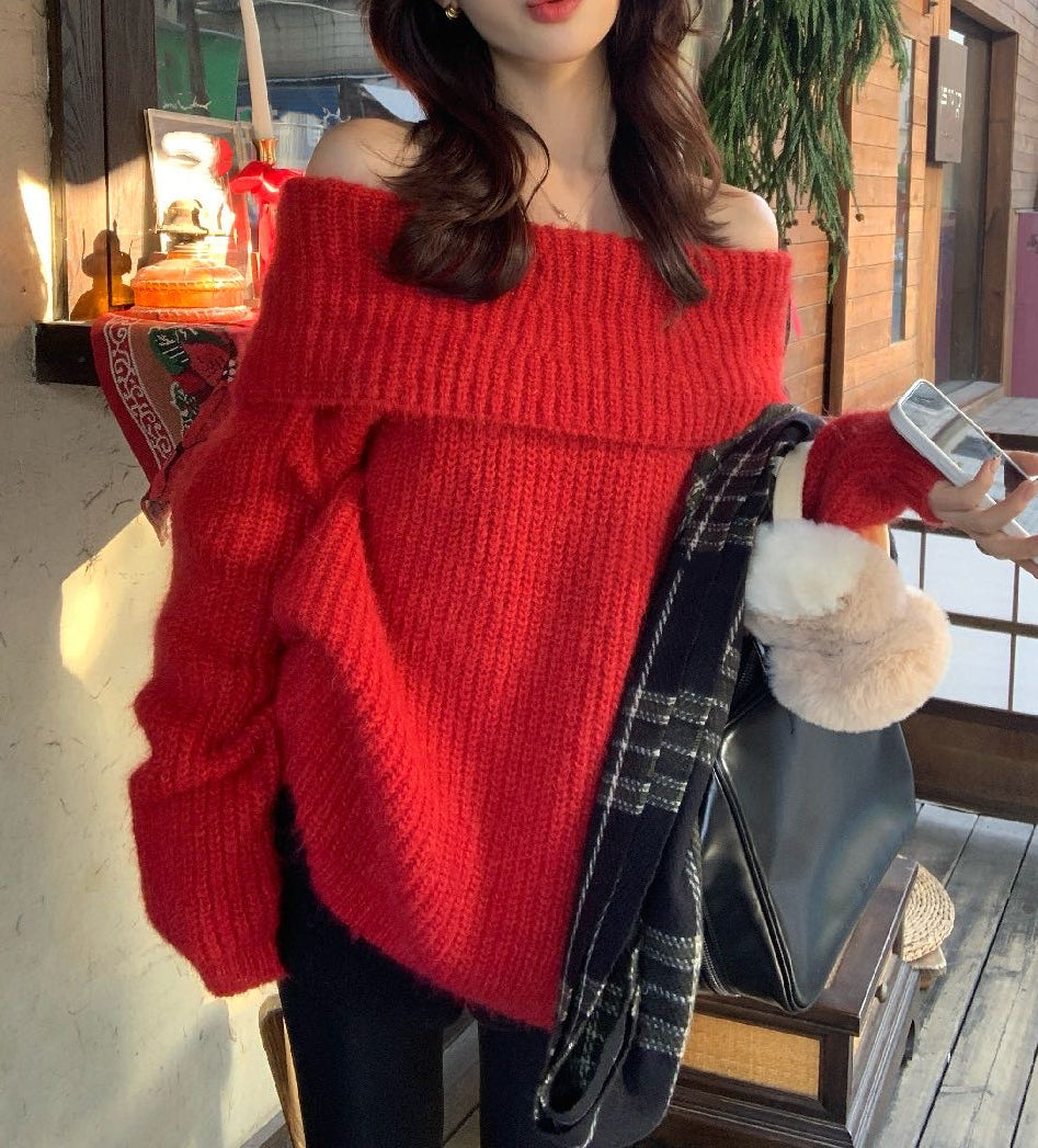 // 18%羊毛氣質一字領兩穿毛衣