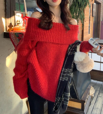 // 18%羊毛氣質一字領兩穿毛衣