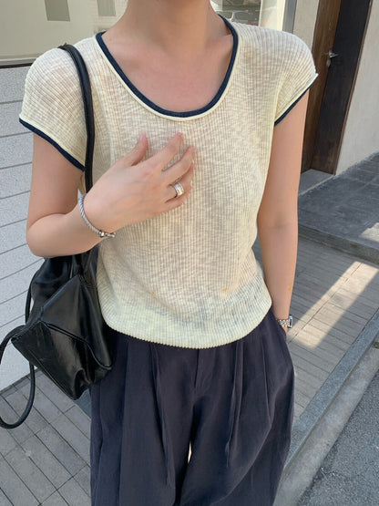 // 撞色邊小飛袖針織背心