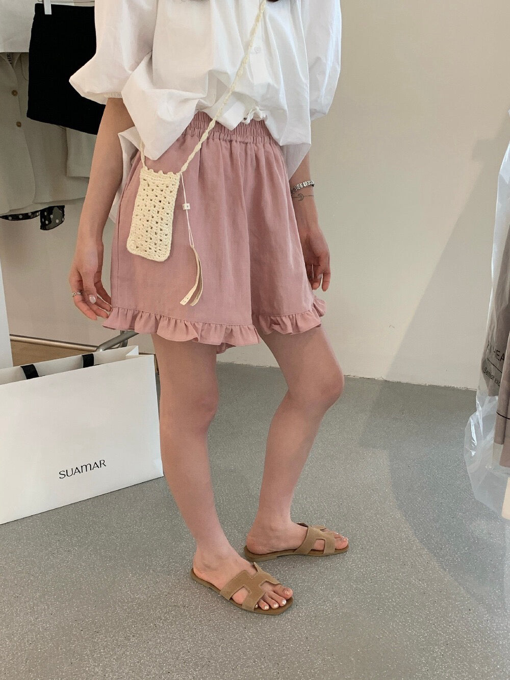 // 超舒服麻質花邊腳短褲