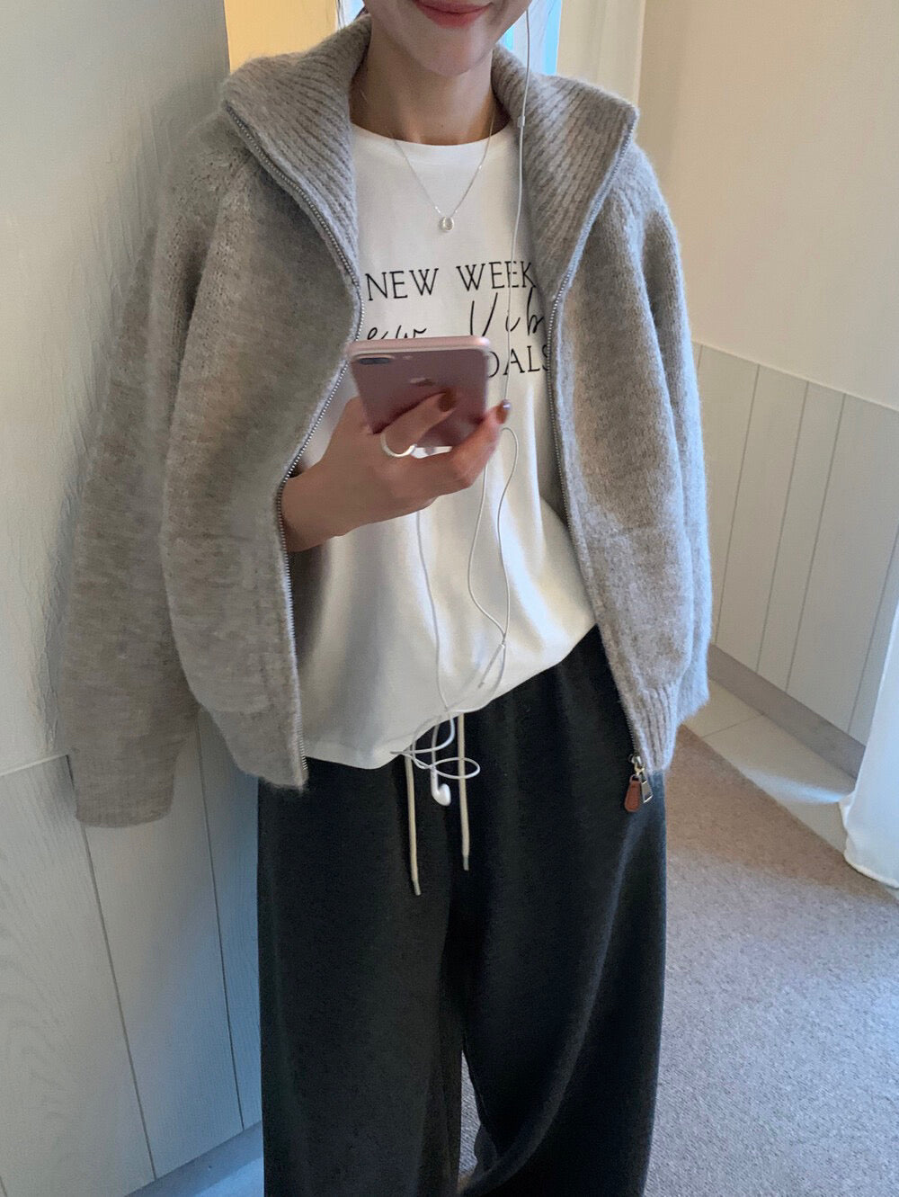 // 慵懶高級感上下拉鍊可立領口袋CD