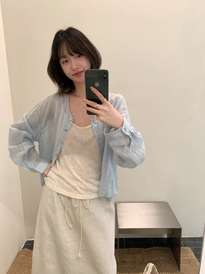 // 100%麻排扣可當外套圓領防曬BL