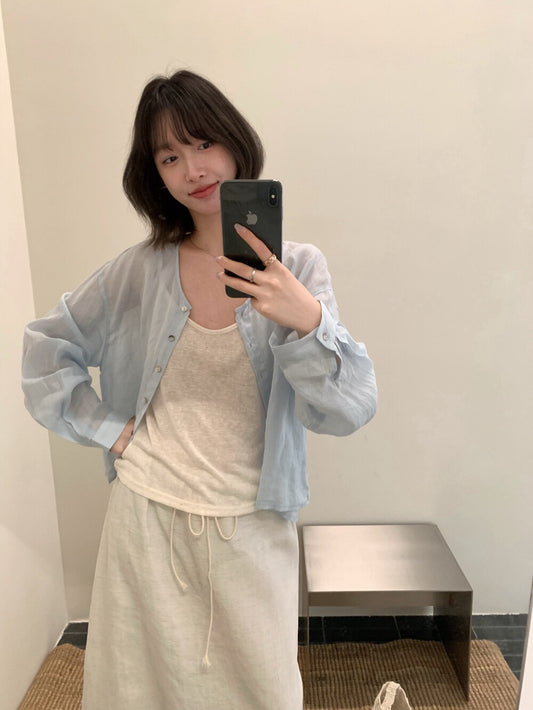 // 100%麻排扣可當外套圓領防曬BL