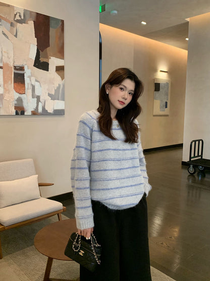 // 超soft簡約間條圓領毛衣