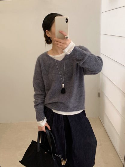 // 15色親膚羊毛拉絨工藝高級感V領NT