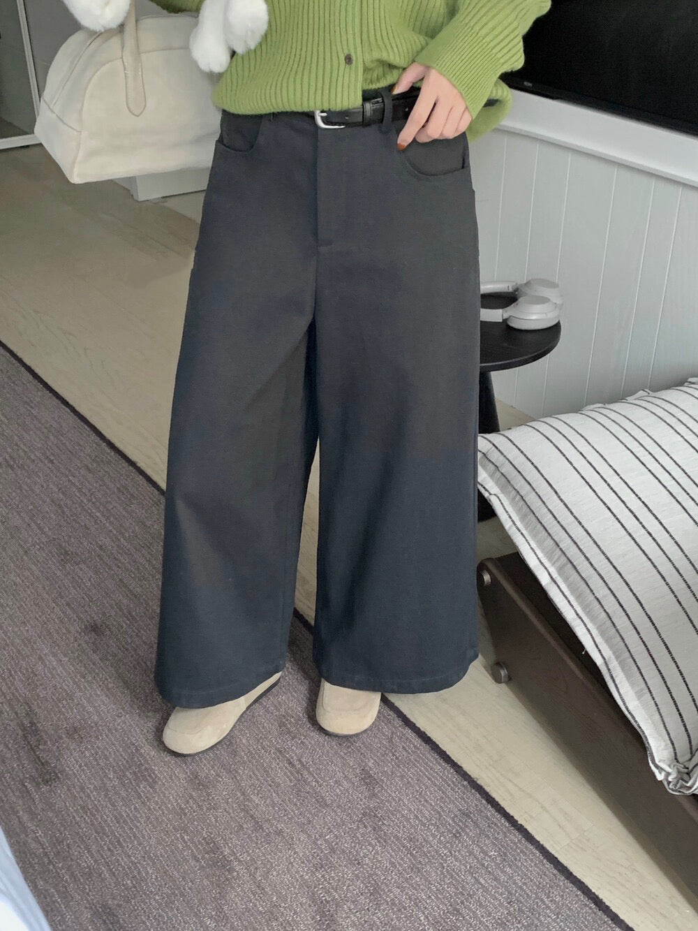 // 小個子必入九分闊腳褲(連腰帶)