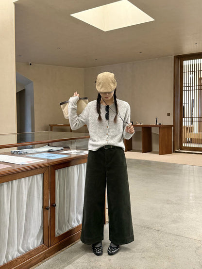 // 顯瘦版型燈芯絨直腳九分褲(連腰帶)