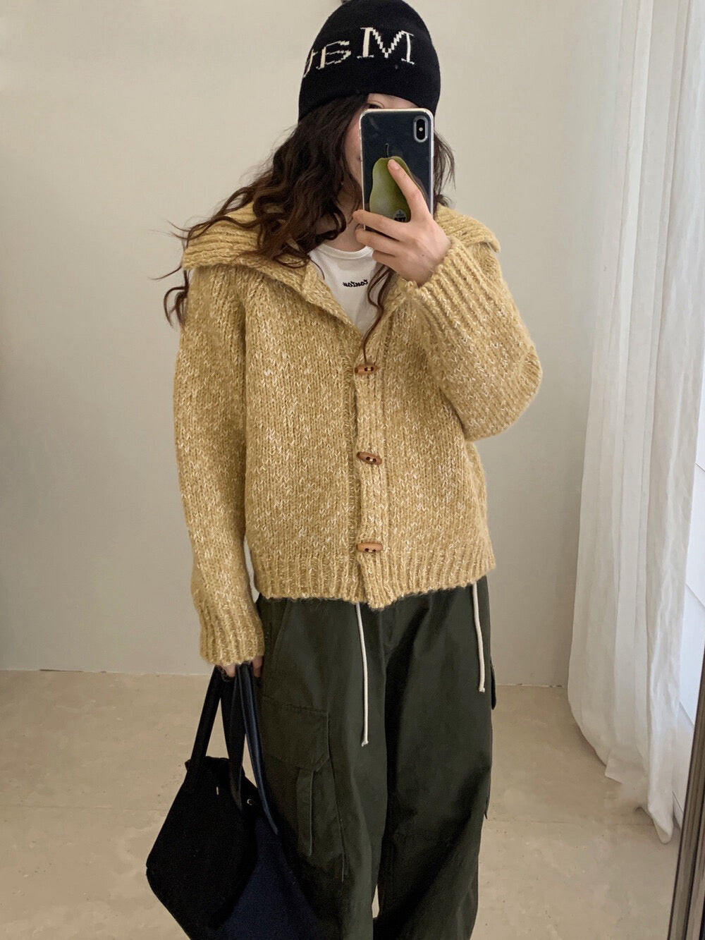 // 重工雜色線可立領牛角鈕CD