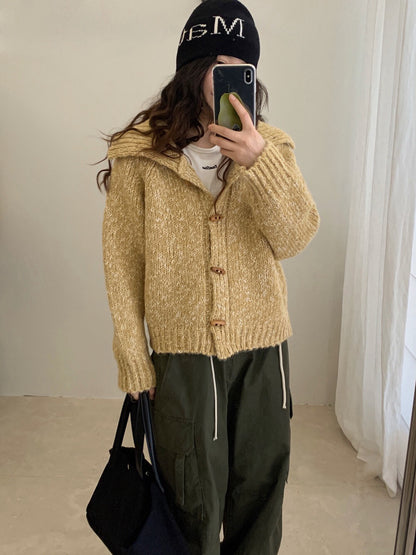 // 重工雜色線可立領牛角鈕CD