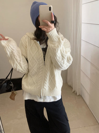 // 重工麻花上下拉鍊連帽CD