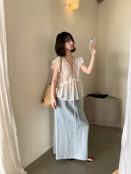// lyocell壓褶lace褶褶飛飛袖BL