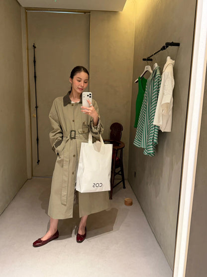 J26 / 撞色翻領復古長款trench coat