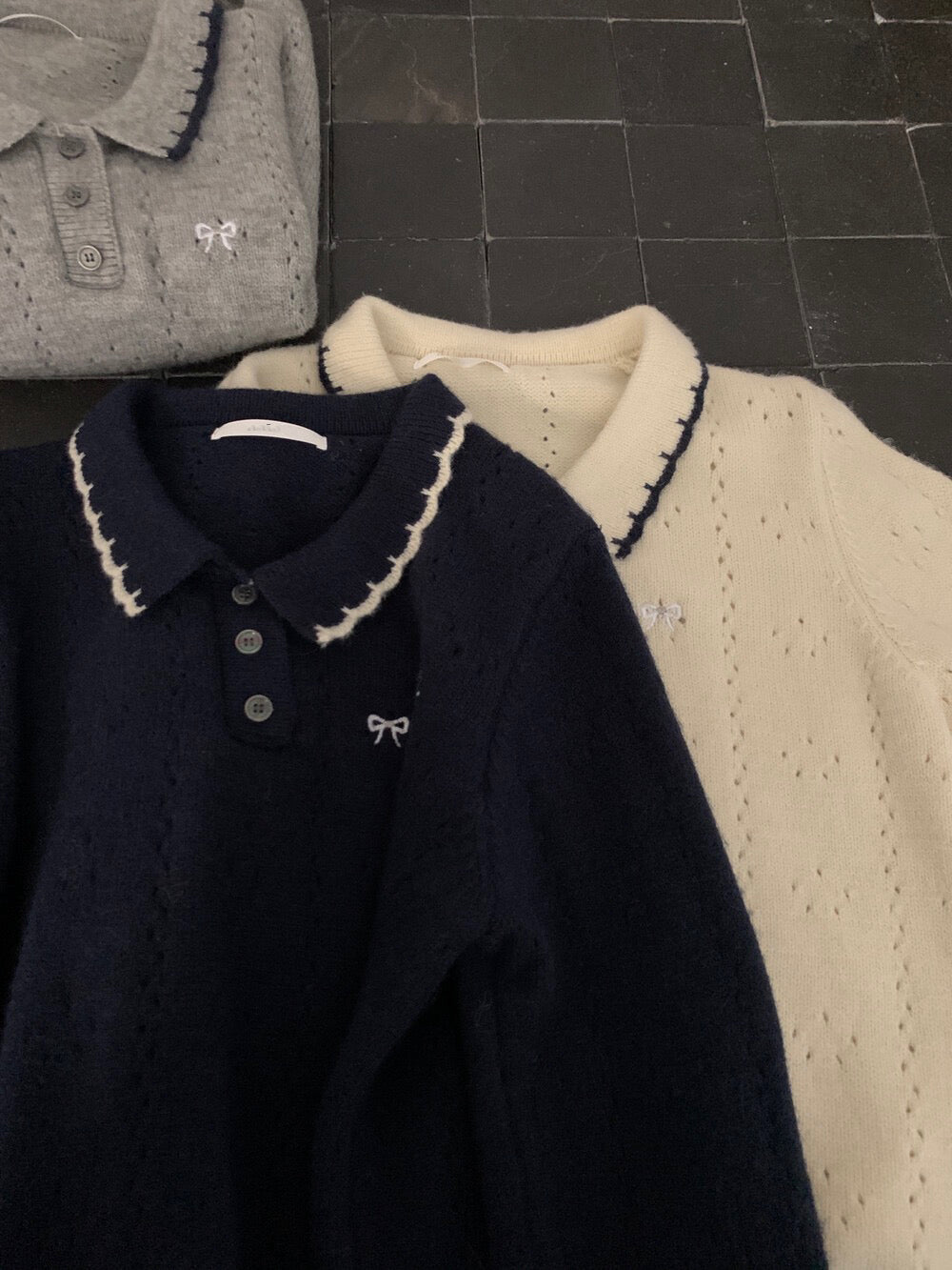 // 精緻蝴蝶結刺繡撞色包邊鈎花NT