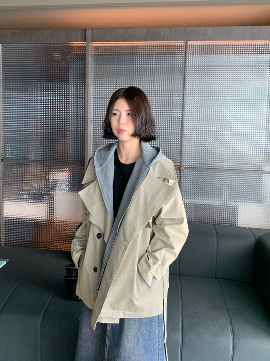 (部分現貨) // 可拆卸連帽衛衣拼接孖襟trench coat