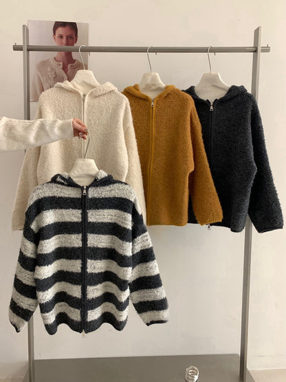 // 慵懶連帽肌理感拉鍊CD