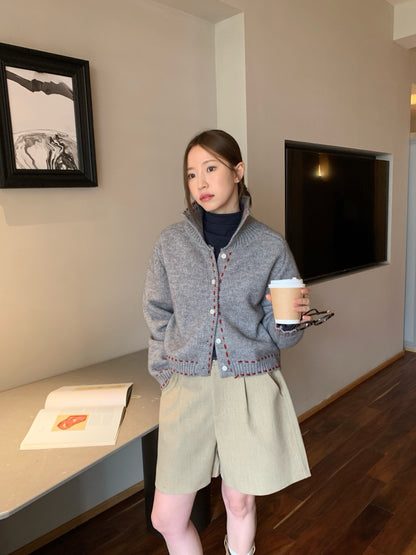 // 挺括感羊毛呢料連腰帶短褲