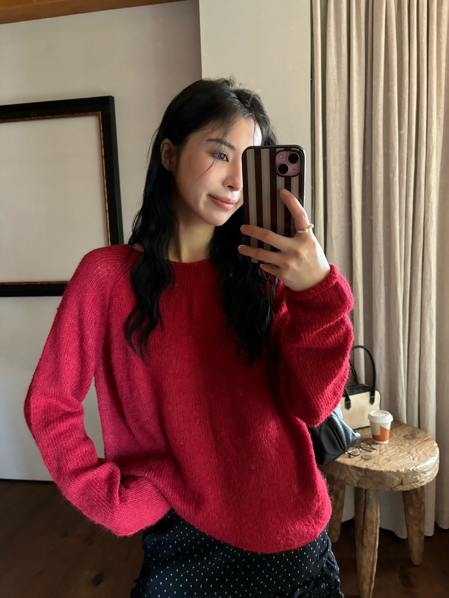 // 超美色系慵懶落肩針織上衣