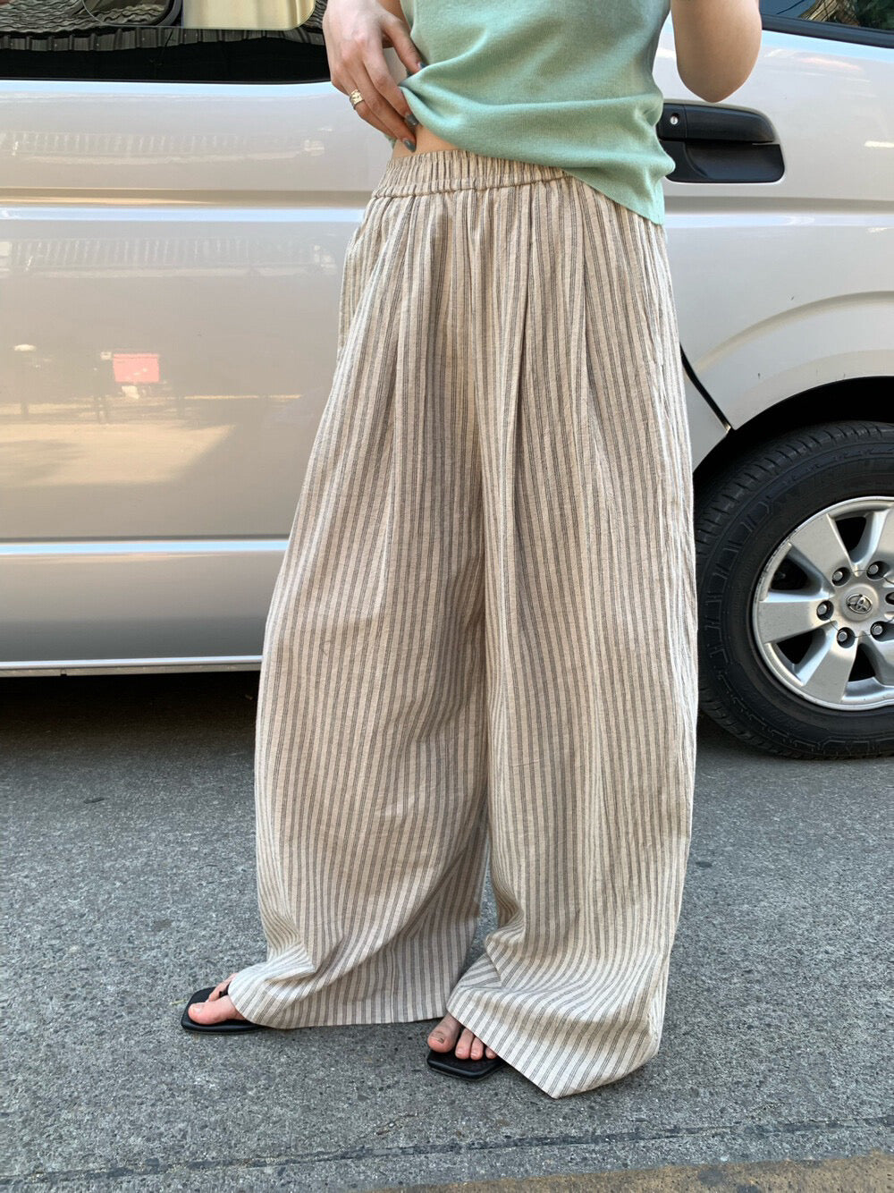 🪉 直間條直筒寬腳休閒褲