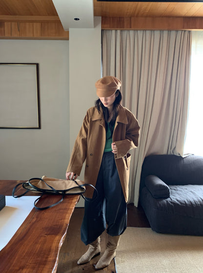 (現貨) // 薄款麂皮絨中長翻領外套