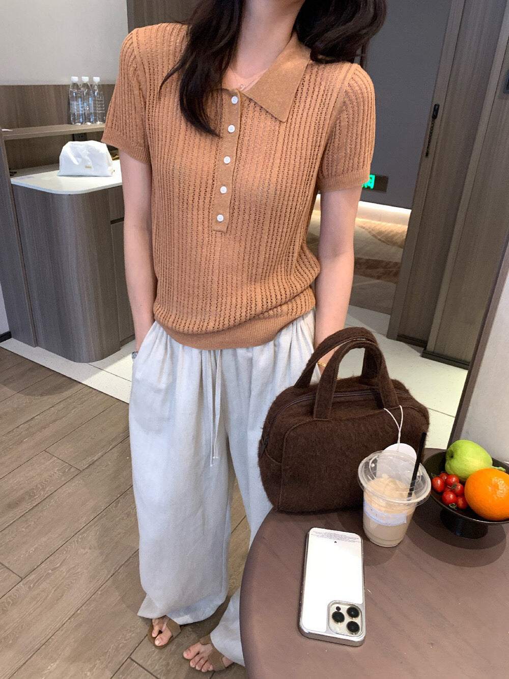 // 天絲麻細直間polo翻領短袖NT