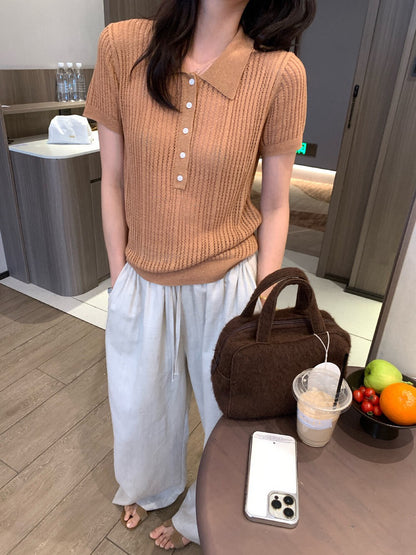 // 天絲麻細直間polo翻領短袖NT
