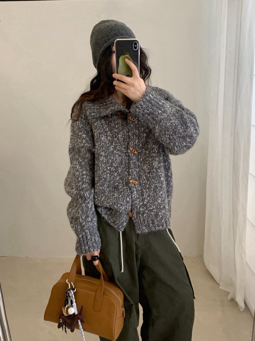 // 重工雜色線可立領牛角鈕CD