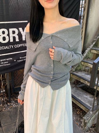 🗝️ 小性感顯瘦排扣大翻領針織上衣