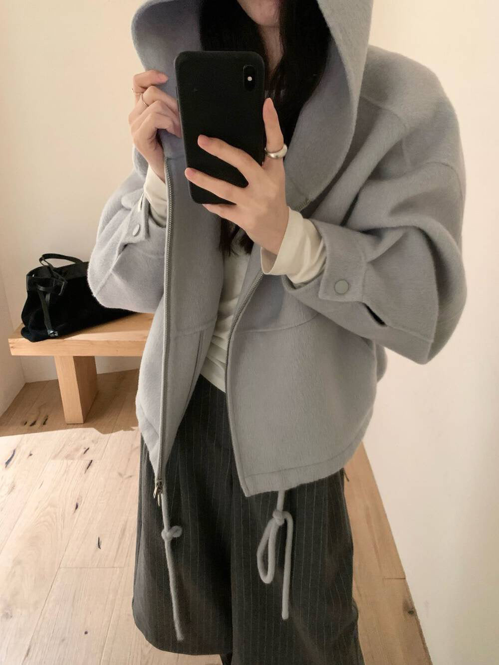 // 100%羊毛低飽和度色調連帽超帥版型手工外套