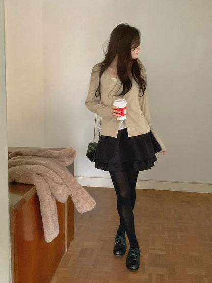 // 質感麂皮絨雙層蛋糕短裙