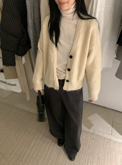 // 復古鈕扣邊拉絨V領CD