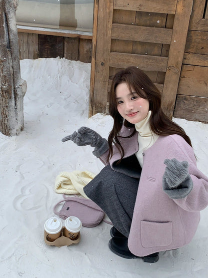 // 100%羊毛弧邊口袋特別鈕扣手工外套(連袋仔)