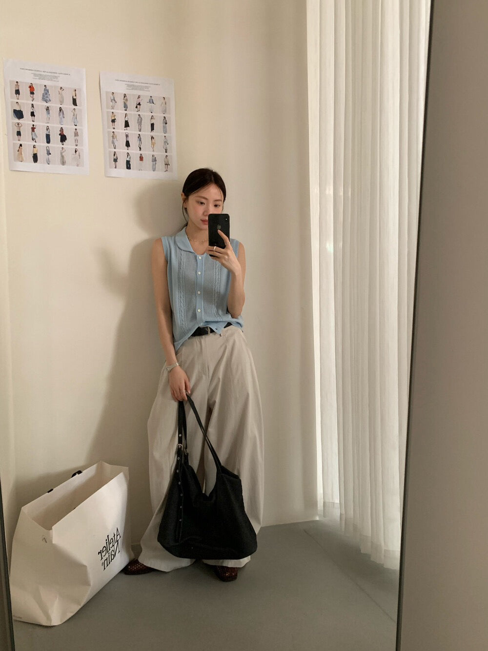 // 圓翻領細麻花織紋針織背心