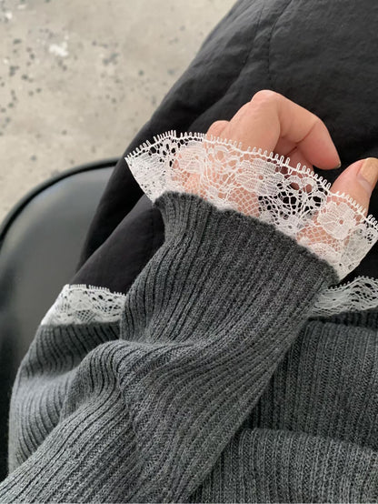 // 絲光羊毛紗線拼接lace邊NT