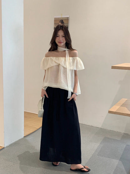 // 極簡鬆弛感麻質中裙