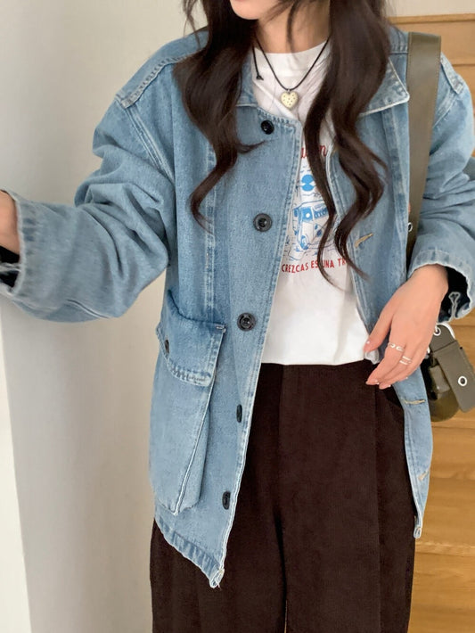 // 慵懶寬鬆超韓牛仔外套